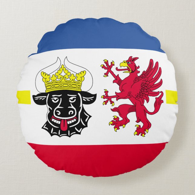 Cojín Redondo Bandera de Mecklemburgo-Pomerania Occidental (Anverso)