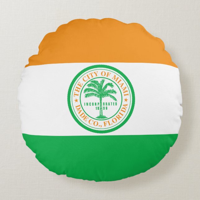 Cojín Redondo Bandera de Miami, Florida Round Pillow (Anverso)