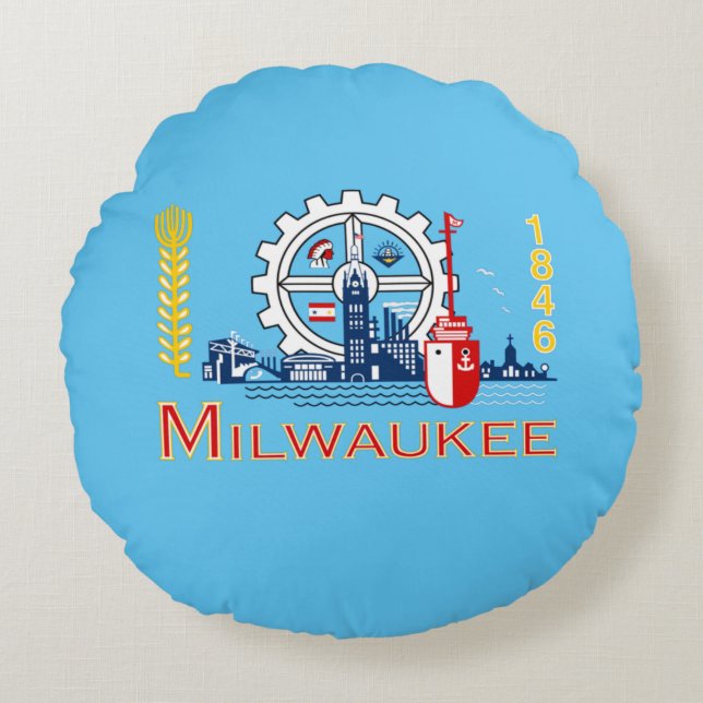 Cojín Redondo Bandera de Milwaukee (Wisconsin) (Anverso)