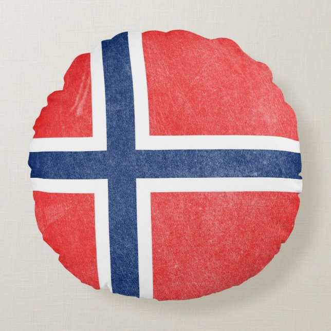 Cojín Redondo Bandera de Noruega Grunge (Anverso)
