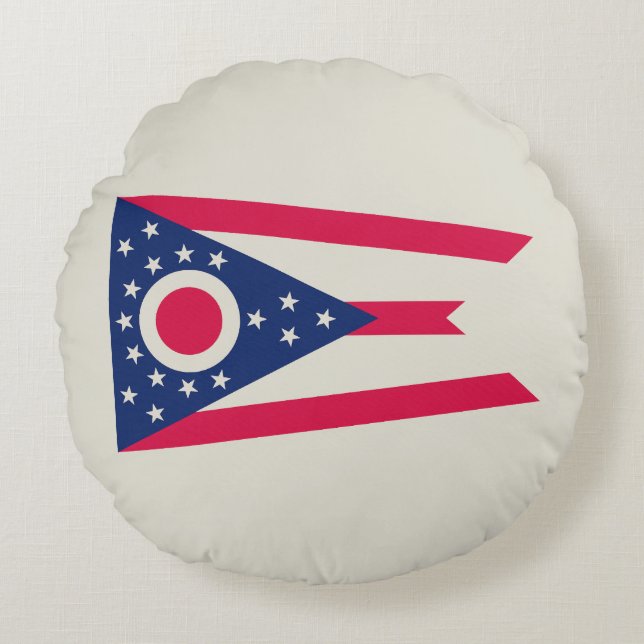 Cojín Redondo Bandera de Ohio: La bandera del estado Buckeye (Anverso)