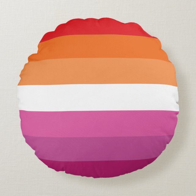 Cojín Redondo Bandera de Orgullo Lesbiano (Anverso)