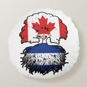 Cojín Redondo Bandera de raíces de árbol hondureño canadiense en
