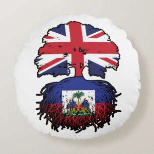 Cojín Redondo Bandera de raíces de árboles haitianos británicos
