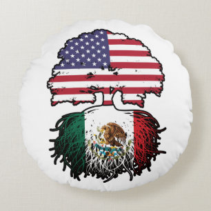 Cojín Redondo Bandera de raíces mexicanas norteamericanas en los