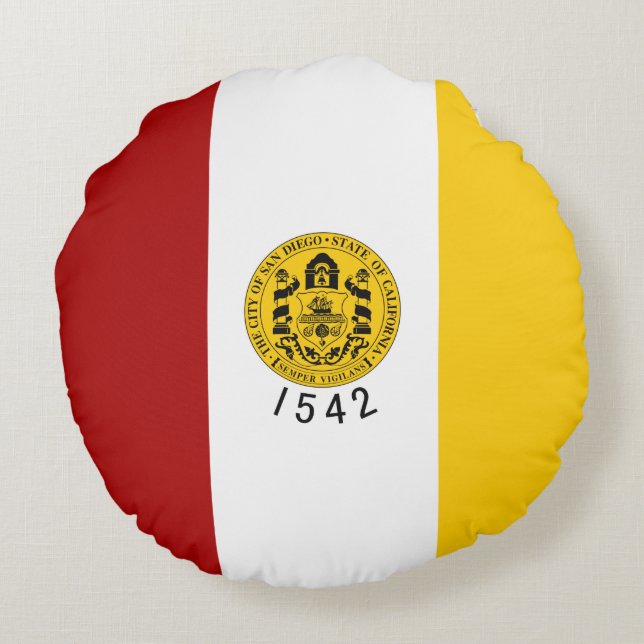 Cojín Redondo Bandera de San Diego (California) (Reverso)