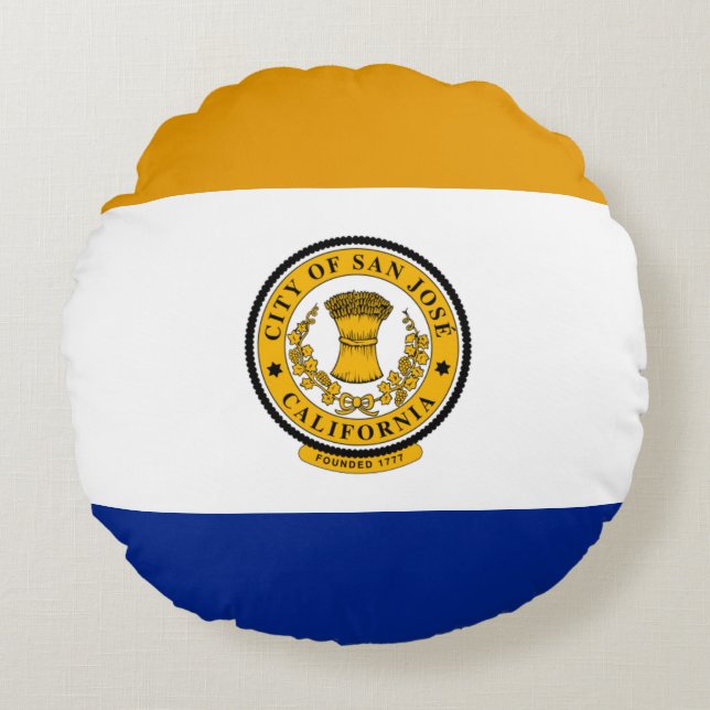 Cojín Redondo Bandera de San José (California) (Anverso)