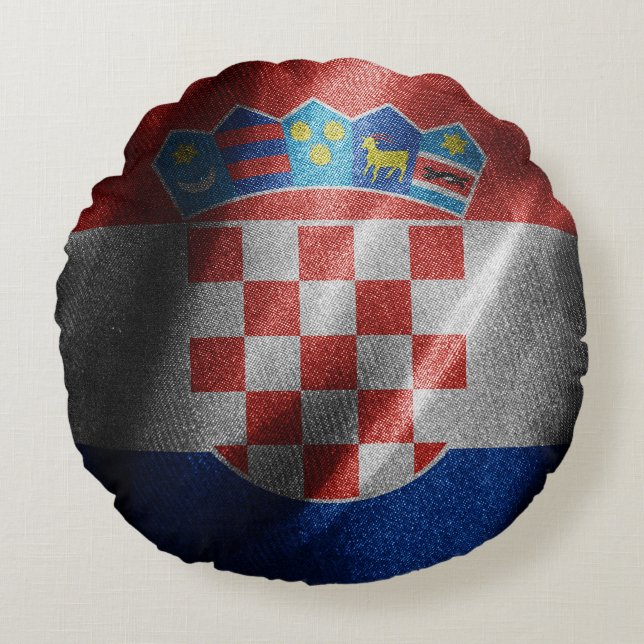Cojín Redondo Bandera de seda de Croacia (Anverso)