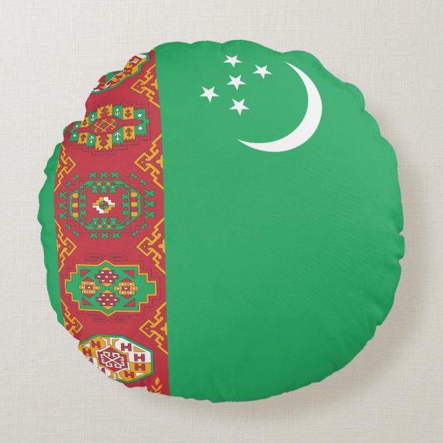 Cojín Redondo Bandera de Turkmenistán (Anverso)