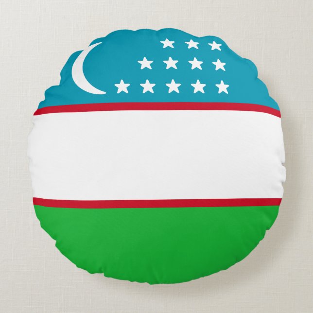 Cojín Redondo Bandera de Uzbekistán (Anverso)