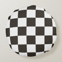 Cojín Redondo Bandera de verificación (negro y blanco) (patrón d
