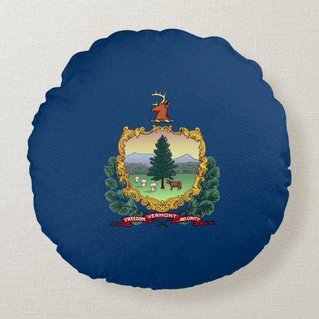 Cojín Redondo Bandera de Vermont (Estado de los Estados Unidos) (Anverso)