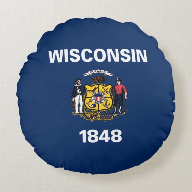 Cojín Redondo Bandera de Wisconsin (Anverso)
