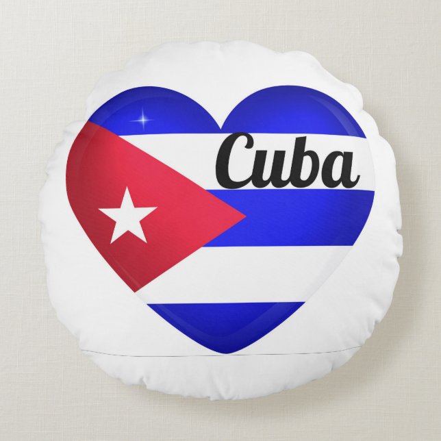 Cojín Redondo Bandera del Corazón de Cuba (Anverso)