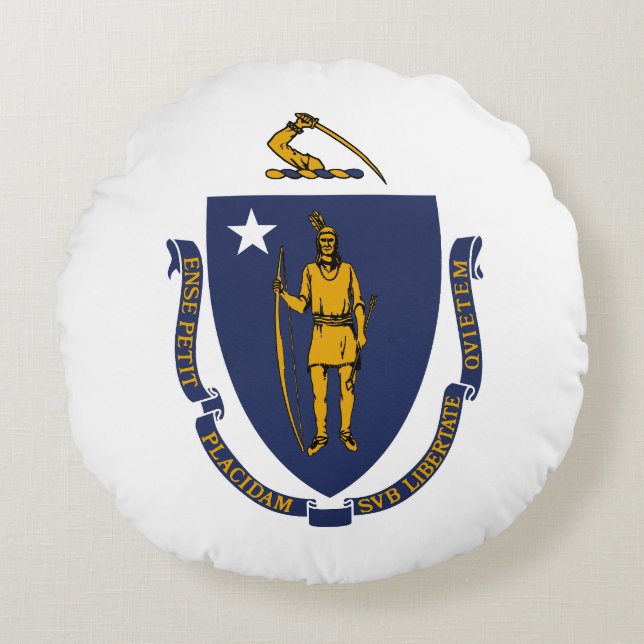 Cojín Redondo Bandera del estado de Massachusetts (Anverso)