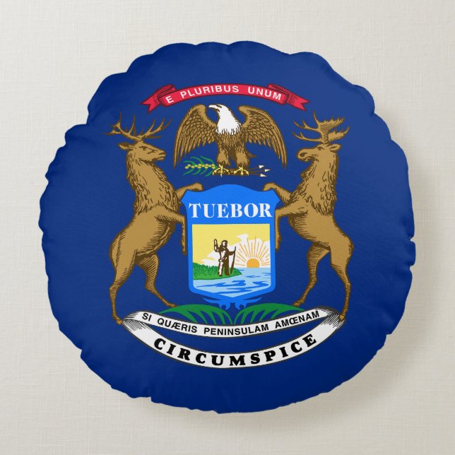 Cojín Redondo Bandera del estado de Michigan (Anverso)