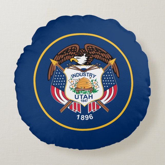 Cojín Redondo Bandera del estado de Utah (Anverso)