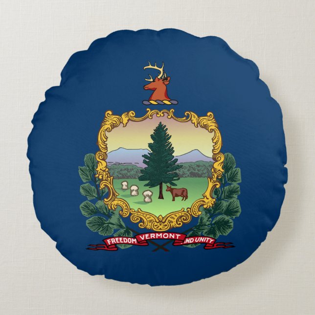 Cojín Redondo Bandera del Estado de Vermont (Anverso)