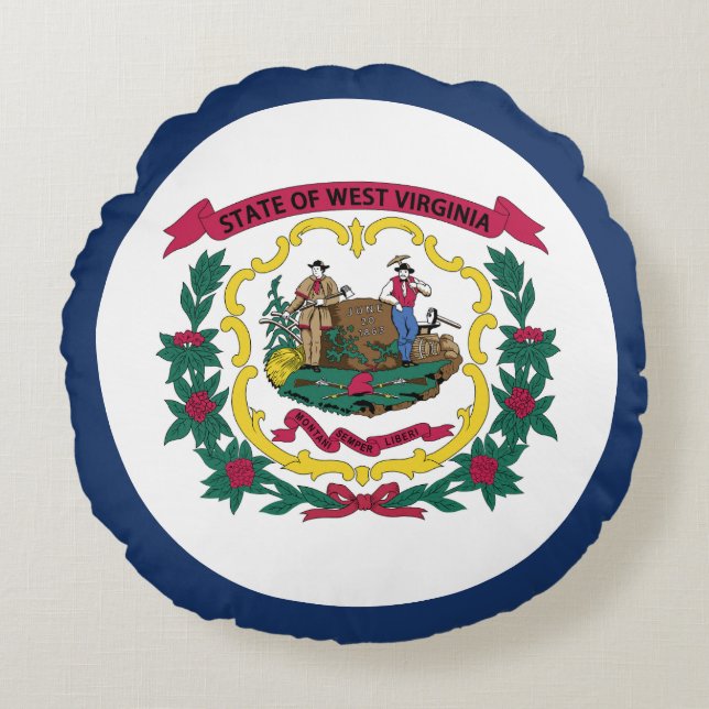 Cojín Redondo Bandera del Estado de Virginia Occidental (Anverso)