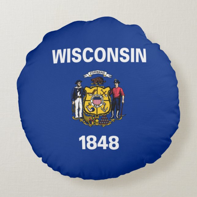 Cojín Redondo Bandera del Estado de Wisconsin (Reverso)