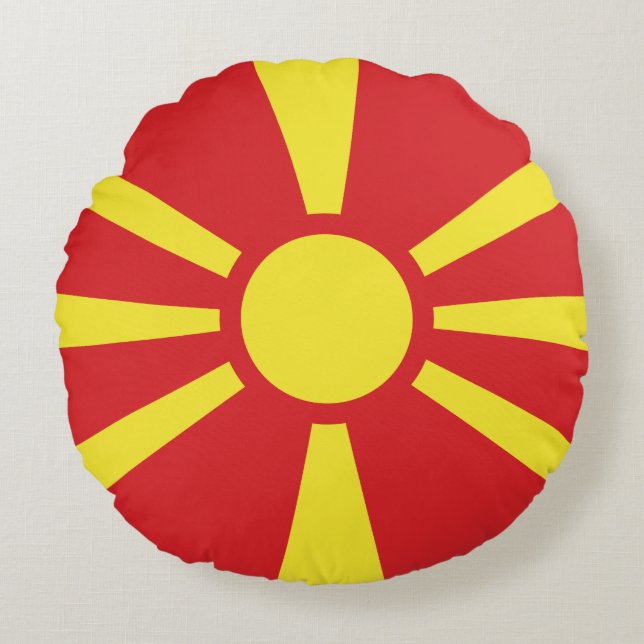 Cojín Redondo Bandera del Norte de Macedonia (Anverso)
