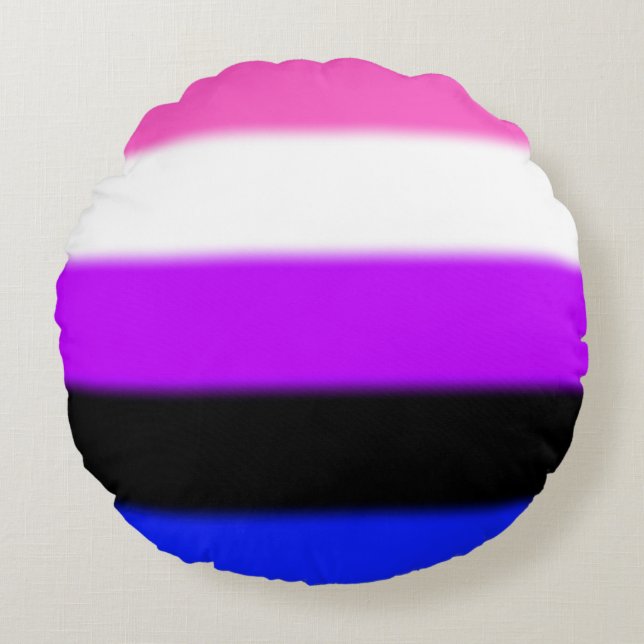 Cojín Redondo Bandera del Orgullo de Fallo de Género (Anverso)