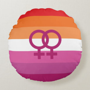 Cojín Redondo Bandera del Orgullo Lesbiano WLW