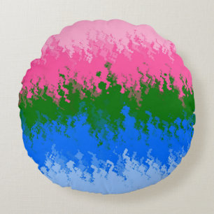 Cojín Redondo Bandera del Orgullo Omniromántico Abstracto Trippy
