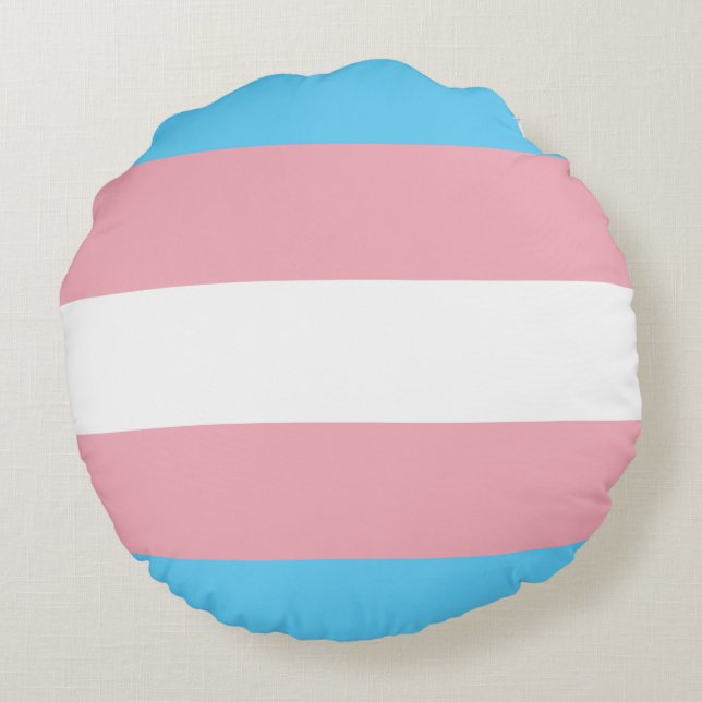 Cojín Redondo Bandera del Orgullo Trans (Orgullo Transgénero) (Reverso)
