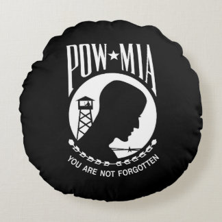 Cojín Redondo Bandera del POW MIA: Soldados desaparecidos en la 