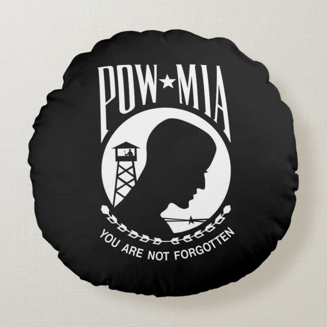 Cojín Redondo Bandera del POW MIA: Soldados desaparecidos en la  (Anverso)