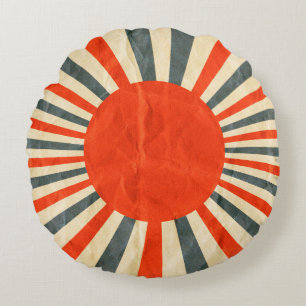 Cojín Redondo Bandera del sol rojo sobre textura de papel, estíl