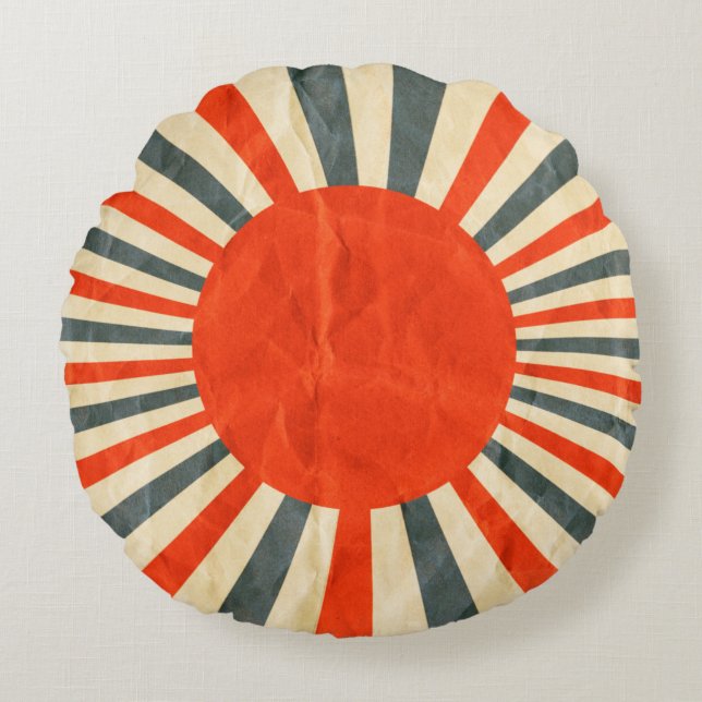 Cojín Redondo Bandera del sol rojo sobre textura de papel, estíl (Anverso)
