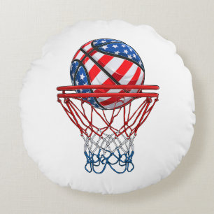 Cojín Redondo Bandera Estadounidense De Baloncesto 4 De Julio