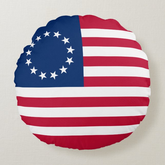 Cojín Redondo Bandera estadounidense de Betsy Ross (Anverso)
