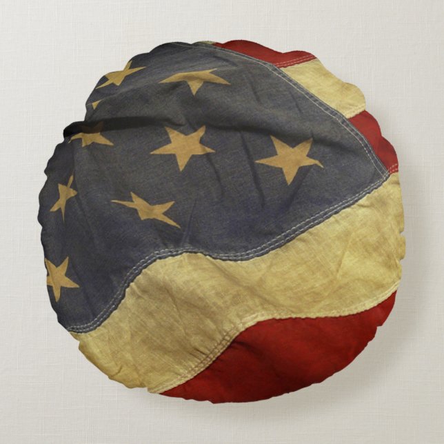 Cojín Redondo Bandera estadounidense desgastada (Anverso)