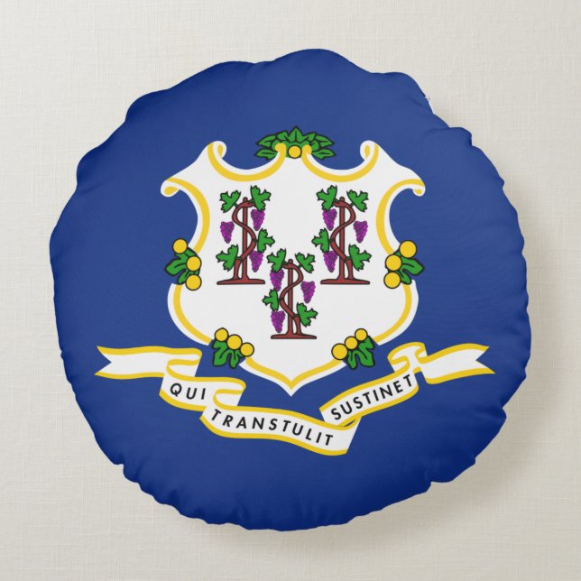 Cojín Redondo Bandera estatal de Connecticut (Reverso)