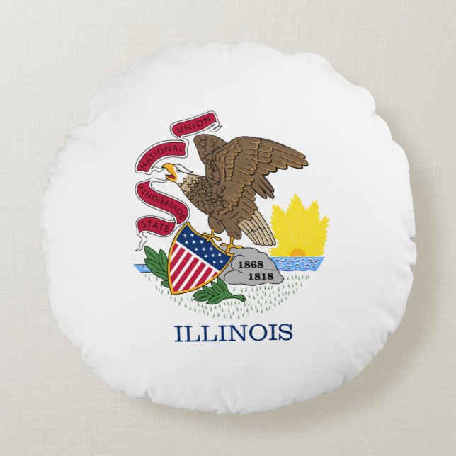 Cojín Redondo Bandera Estatal de Illinois (Anverso)