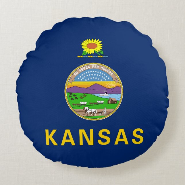Cojín Redondo Bandera estatal de Kansas (Anverso)