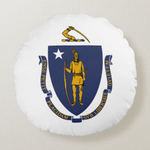 Cojín Redondo Bandera estatal de Massachusetts