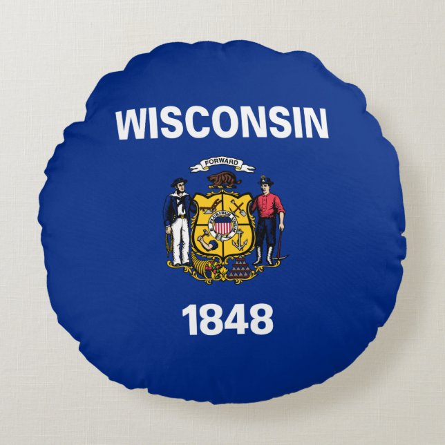Cojín Redondo Bandera estatal de Wisconsin (Anverso)