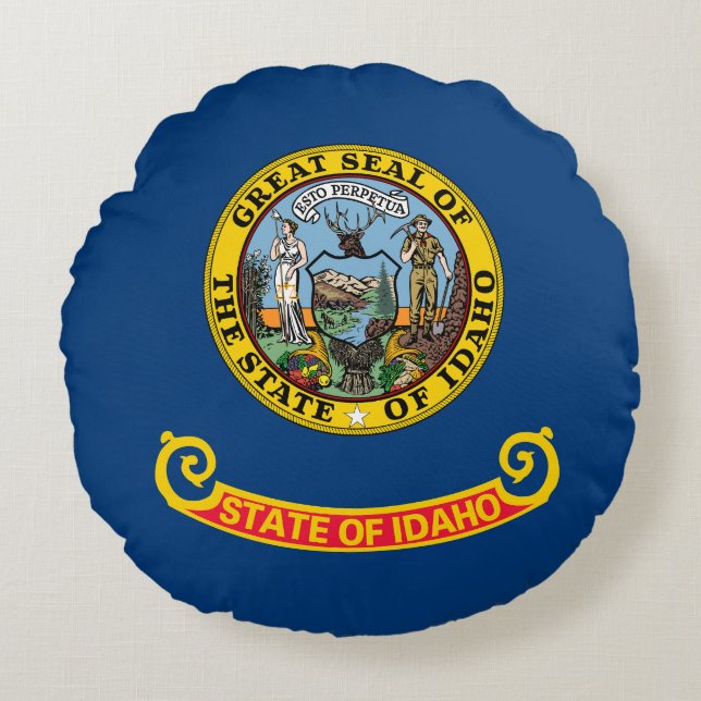 Cojín Redondo Bandera Estatal Idaho (Anverso)