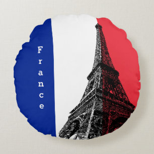 Cojín Redondo Bandera francesa y Torre Eiffel - Fanáticos de Fra