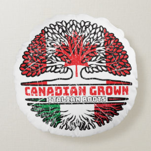 Cojín Redondo Bandera italiana de raíces de árboles canadienses 