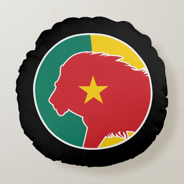 Cojín Redondo Bandera nacional de los animales cameruneses (Anverso)