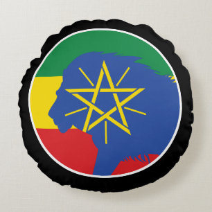 Cojín Redondo Bandera nacional etíope de animales leones de Etio