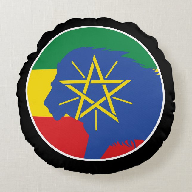 Cojín Redondo Bandera nacional etíope de animales leones de Etio (Anverso)
