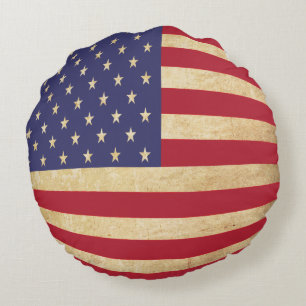 Cojín Redondo Bandera norteamericana vintage en forma de globo