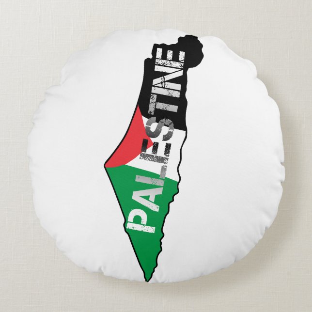 Cojín Redondo Bandera Palestina Libre en el mapa de Palestina (Anverso)