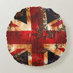 Cojín Redondo Bandera Patriótica Oxidada del Reino Unido
